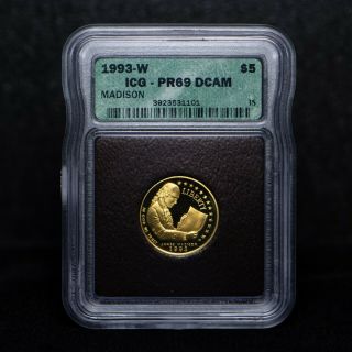 1993 - W $5 James Madison Commemorative Gold Coin Icg Pr69 Dcam (slx3783)
