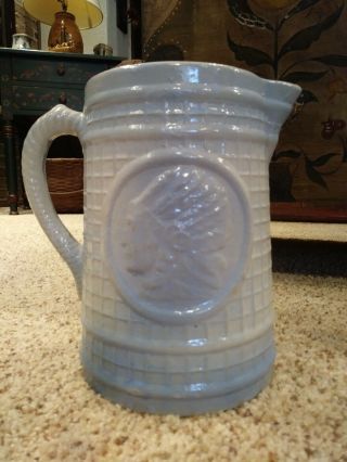 Antique Blue And White Indian Stoneware/yellowware 8 1/4 " Pitcher