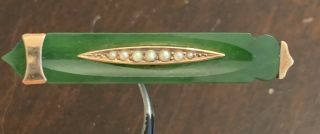 Antique 10k Yellow Gold Victorian Mourning Pin Brooch Jade & Seed Pearls