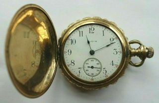 Antique 0s Elgin Grade 354 15j Gold Filled Hunter Pocket Watch - Runs