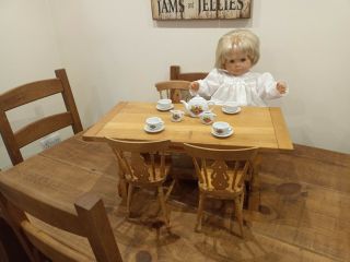 Vintage Antique Huge Large Wooden Dolls Table Chairs Teddy Bears Picnic Tea Set