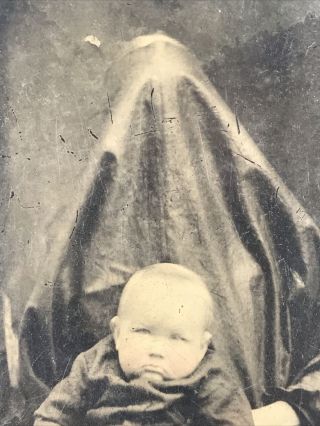 Antique Tintype Vintage Photo Veiled Mother Holding Baby Infant SFA 3