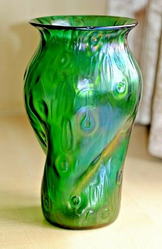 An Antique Art Nouveau Bohemian Loetz Rusticana Iridescent Art Glass Vase