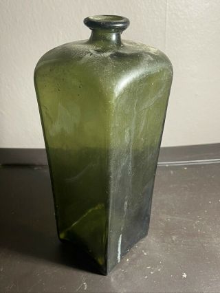 Antique Large 10 " Green Glass Open Pontil Bottle Hand Blown 1800s Rare Find Vhtf