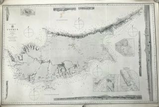 Antique Admiralty Chart 2074 - Cyprus - 1851 Edition