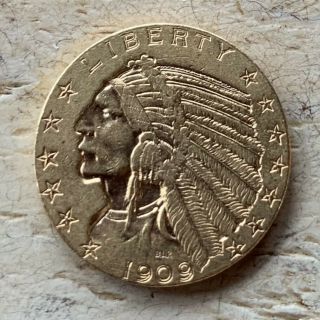 1909 D Us $5.  00 Indian Half Eagle Gold Coin Vf/xf Details