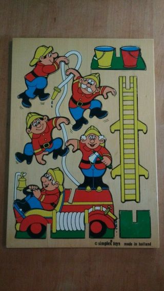 Simplex Toys Wooden Puzzle Made In Holland - Firemen 9 Pc.  - 8 " X 11 "