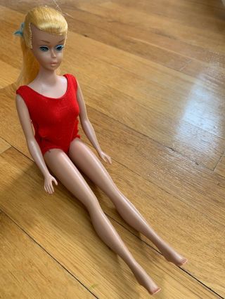 Vtg 1958 1962 Barbie Midge Doll Retro Mod Blonde Ponytail Red Swimsuit Mattel
