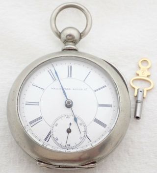 Antique 18s Swiss Wallingford Key Wind Silverine Pocket Watch W/ Key