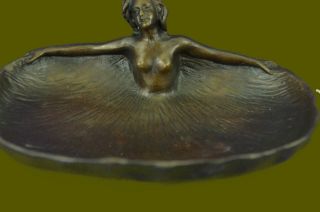Vintage Nude Lady Dancer Art Statue Armor Bronze Ashtray Coin Tray Holder