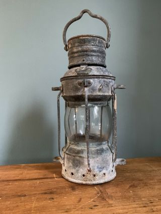 Vintage Antique Well Aged Copper & Brass Ships Lamp Lantern Light Good Patina