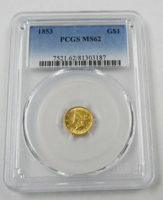 1853 P Us $1 Liberty Head Gold Coin Certified Pcgs Ms62