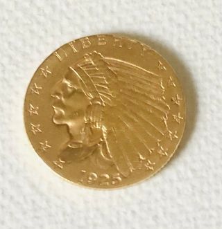 1925 D Gold United States $2.  5 Dollar Indian Head Quarter Eagle Coin Au,