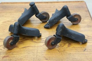 Set Of 4 Antique Cast Iron Caster Wheels Stove Piano Movers Casters Industrial