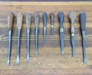 Antique Tools Wood Handle Cabinet Makers Screwdrivers • Vintage Woodworking Shop