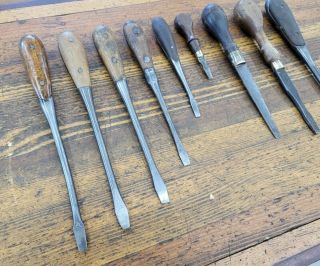 ANTIQUE Tools Wood Handle CABINET MAKERS SCREWDRIVERS • Vintage Woodworking Shop 2