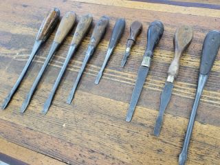 ANTIQUE Tools Wood Handle CABINET MAKERS SCREWDRIVERS • Vintage Woodworking Shop 3