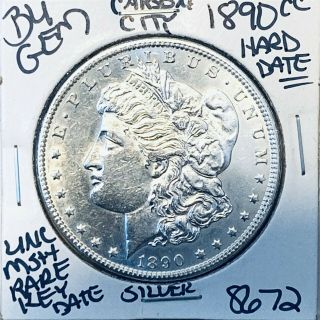 1890 Cc Bu Gem Morgan Silver Dollar Unc Ms,  U.  S.  Rare Key Coin 8672