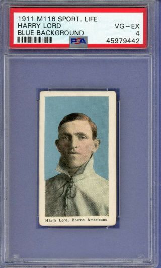 1911 M116 Sporting Life Harry Lord Psa 4 Red Sox Blue Background