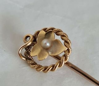 Antique 15ct Yellow Gold Stick / Tie Pin.  Set With A Seed Pearl.  Circa 1910