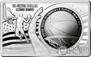 Hall Of Fame Basketball 60th Anniversary Silver Coin 2 Oz Bar 1$ Usa 2020