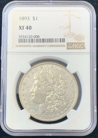 1893 - P Morgan Silver Dollar Ngc Xf40 Looks Under Graded
