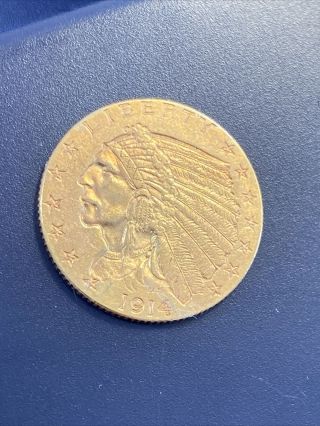 1914 - D Indian Head Quarter Eagle Gold Coin $2.  50