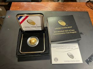 2014 W $5 Gold Coin Baseball Hall Of Fame Gem Brilliant Uncirculated,  Box &