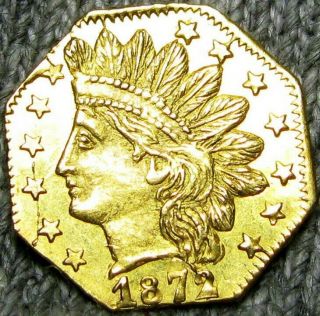 1872 California Gold 1/4 25c Fractional Gold Octagonal Indian Head Gem Bu,  C657