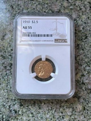 1910 $2.  5 Gold Indian Ngc Au55