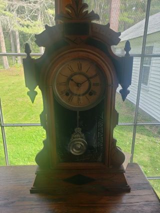 1888 Victorian Ansonia 8 - Day Striking Clock With Oak Case,  Key