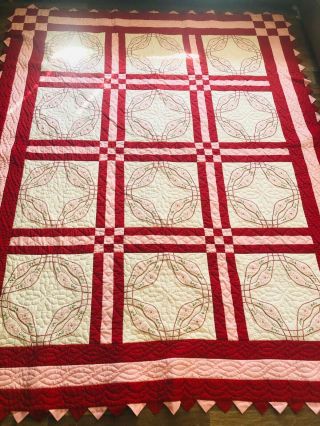 Vintage Quilt - Embroidered With Saw Tooth Edging - 103x80 "