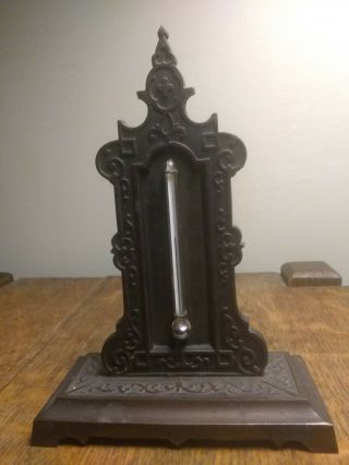Antique 19thc Victorian Gothic Cast Iron Desk Thermometer Huddleston Boston