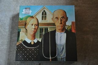 American Gothic Grant Wood 1000 Piece Jigsaw Puzzle Flame Tree
