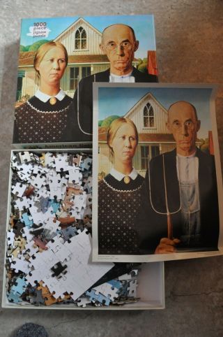American Gothic Grant Wood 1000 Piece Jigsaw Puzzle Flame Tree 3