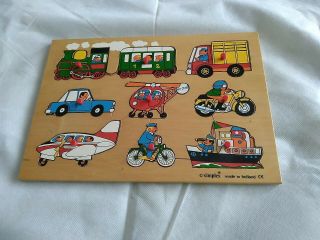 Vintage Simplex Wooden Puzzle - Made In Holland 9 Piece Transportation