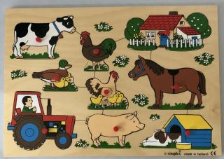 Vintage Simplex Holland Wooden Tray Puzzle Farm Animals Collectible Horse Dog