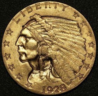 1928 U.  S.  Indian Head $2.  50 Quarter Eagle Gold Coin - Quality