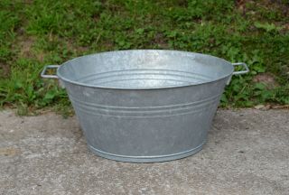 Old Round Galvanised Washing Bowl Bath Tub - 51 Cm
