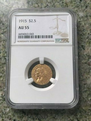1915 $2.  5 Gold Indian Ngc Au55