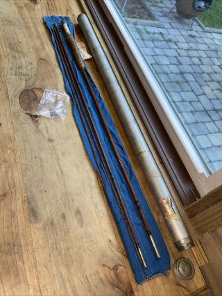 Vtg Heddon No.  10 Blue Waters 4 Piece Split Bamboo Fly Rod In Tube