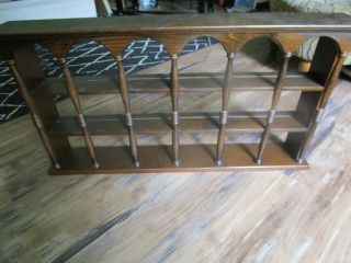 Vintage Dark Wooden Tea Cup & Saucer Display Wall Shelf - 18 Spaces