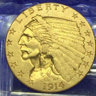 1914 D Denver $2.  50 Indian Head Quarter Eagle Gold United States Coin