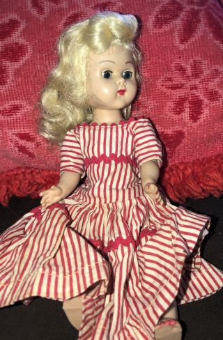 Vintage 50’s Vogue Ginny Doll With Red And White Striped Dress,  So Pretty
