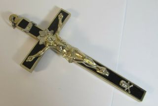 Outstanding Antique Priest Nun Monk Pectoral Crucifix Cross Ebony Inlay 6 " Inch