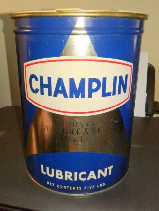 Vintage Metal Champlin 5 Pound Grease Can Empty Enid Ok