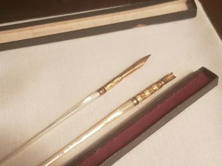 (2) Antique Mother Pearl Gold Dip Pens Rare (7) 14k Gold Nib 1950s