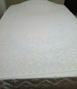 Vintage Queen Chenille Bedspread White Snowflake Fringe 102 " X 90 "