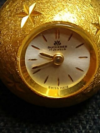 Antique Bucherer Gold Tone Swiss 17 Jewel Round Star Watch Pendant