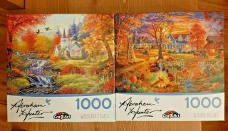Cra - Z - Art 1000 Pc Jigsaw Puzzle Abraham Hunter Autumn Village,  Woodland Churh